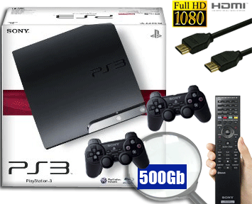 !Playstation 3 SLIM 500Gb+2�� Dualshock+HDMI+����� Bluray  (PS3)