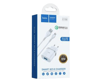 Сетевой адаптер USB Hoco C12Q с кабелем micro USB для Гаджеты и провода